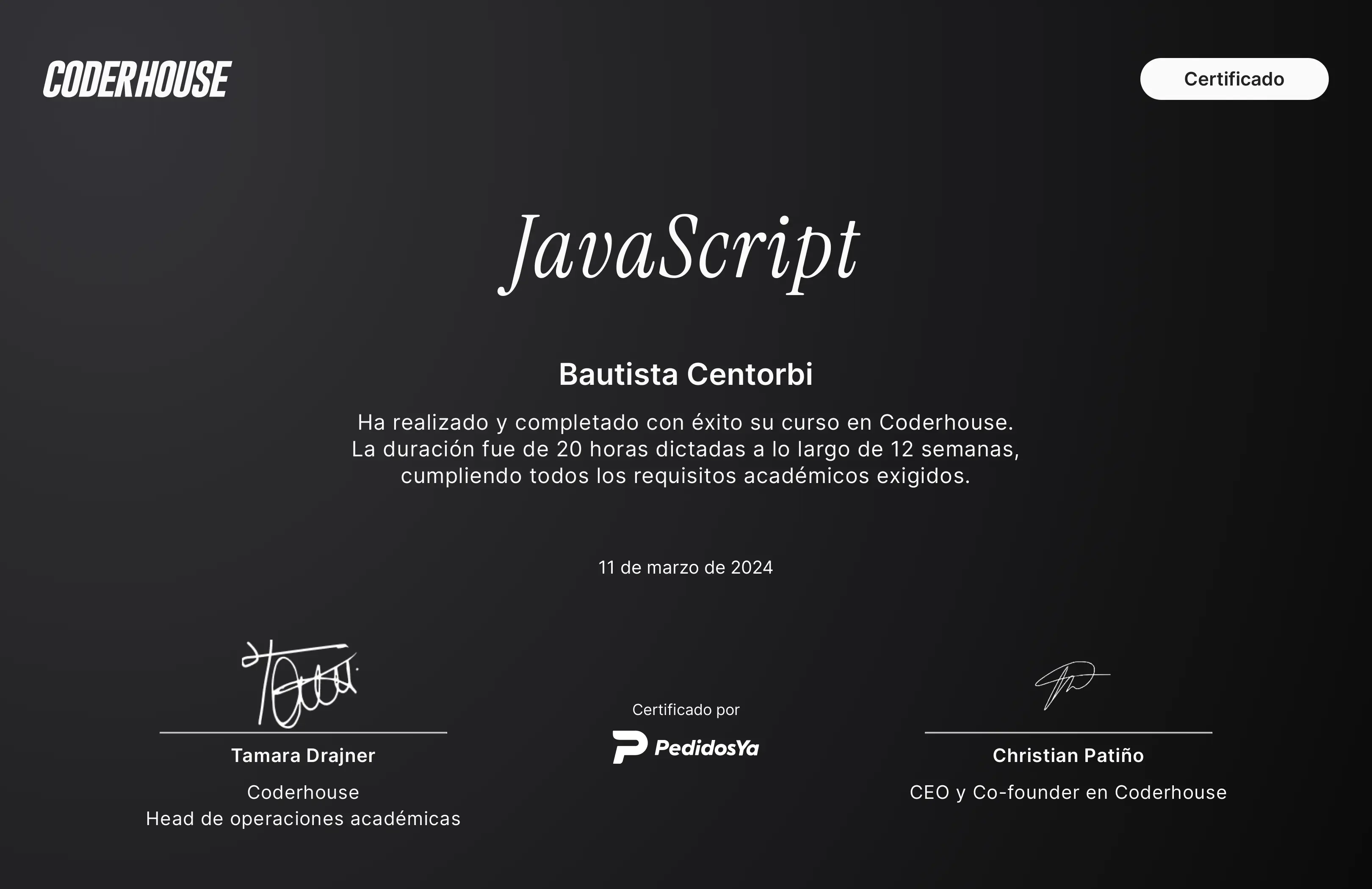 Certificado de Curso de JavaScript
