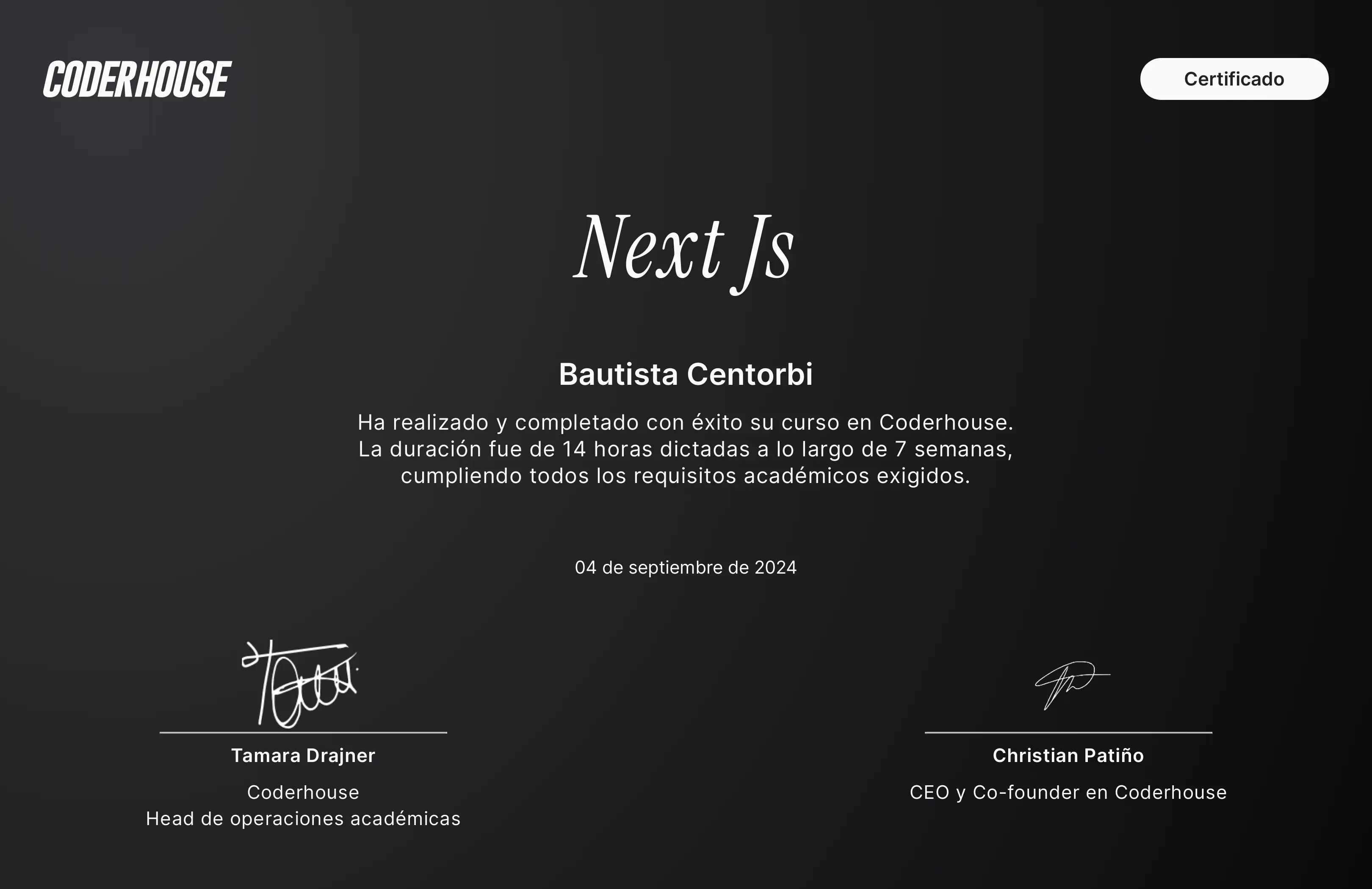 Certificado de Curso de Next.Js