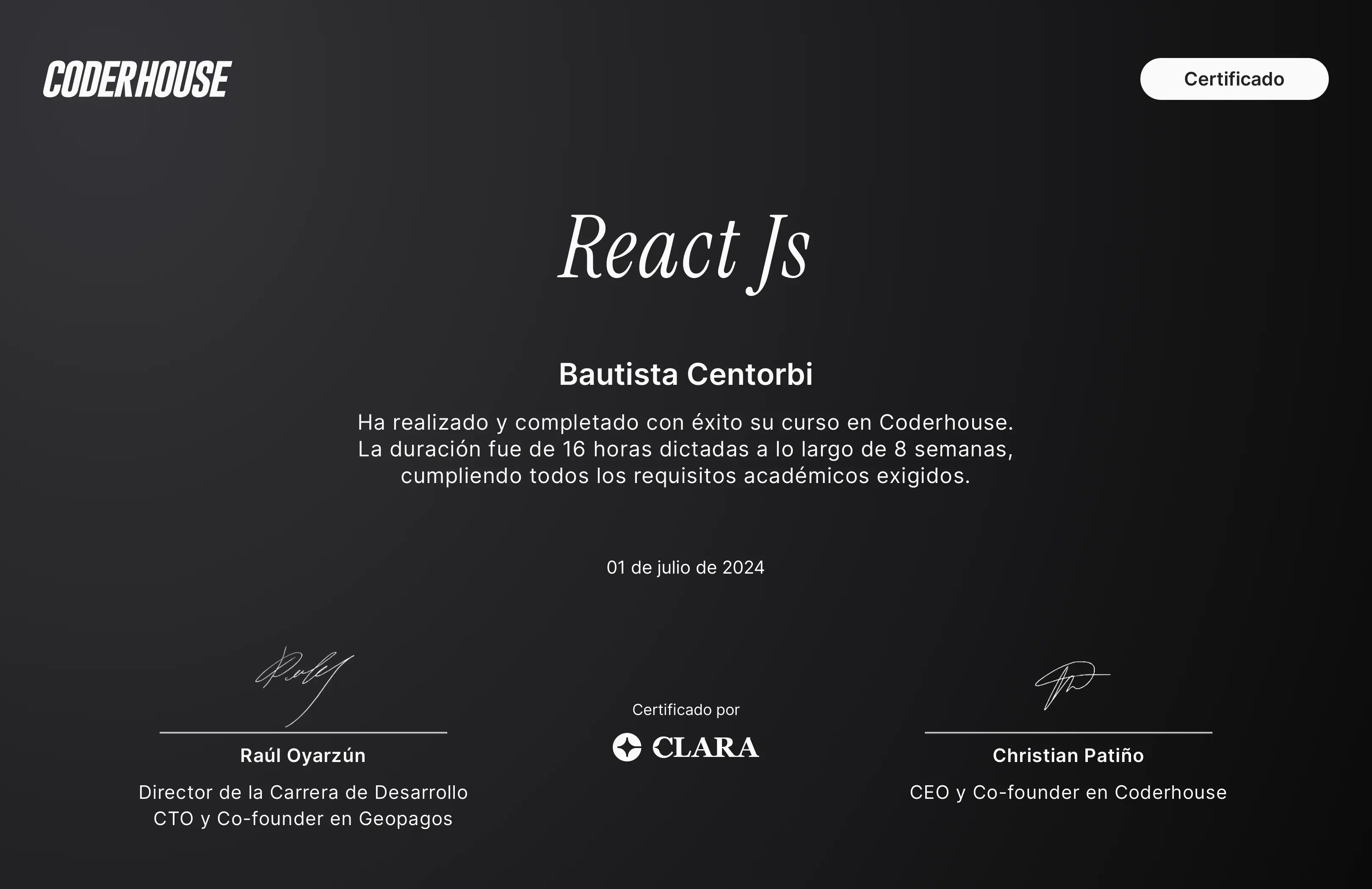Certificado de Curso de React Js