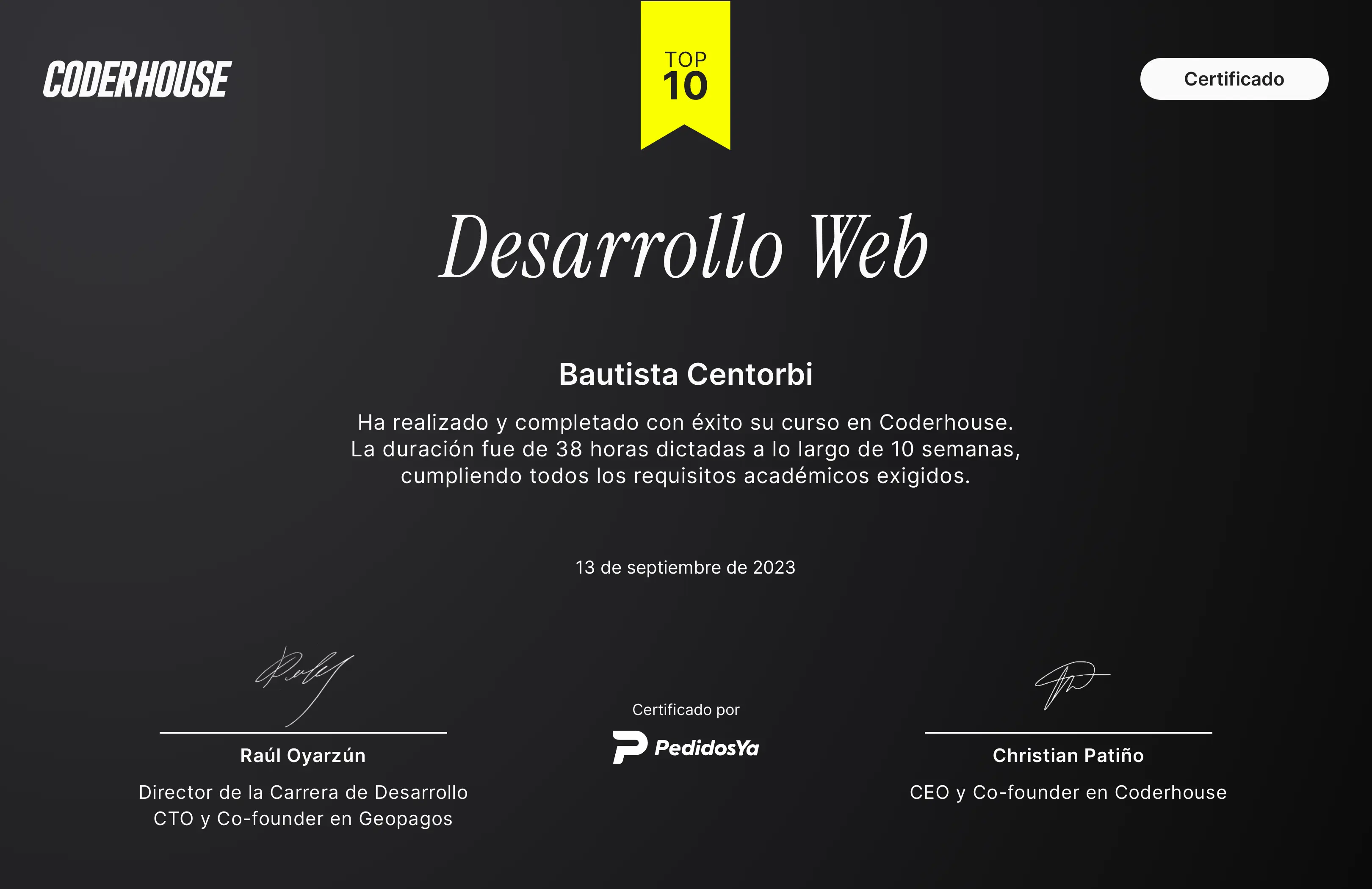Certificado de Curso de Desarrollo Web