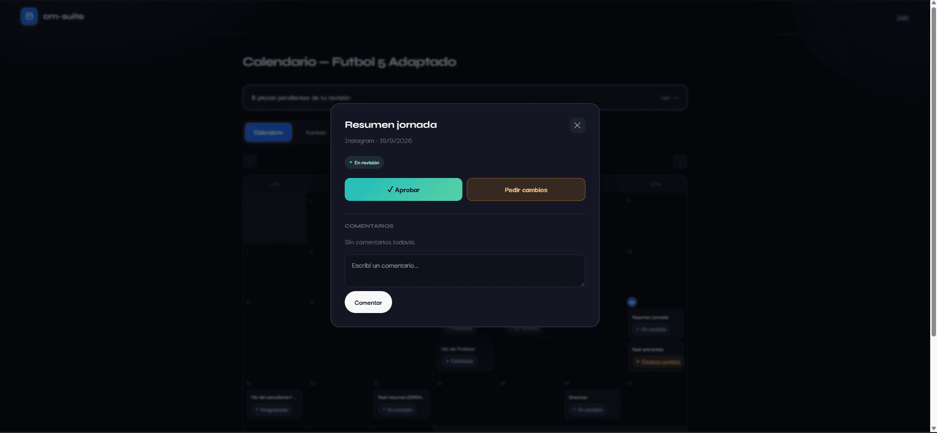 CM-Suite · El cliente aprueba o pide cambios sobre una pieza de contenido